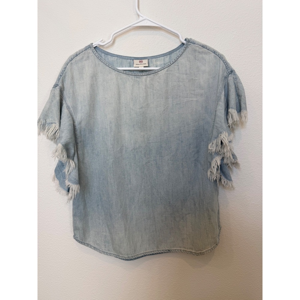 AG‎ Adriano Goldschmied Denim Shannon Top Fringe Sleeve Shirt XS Women's